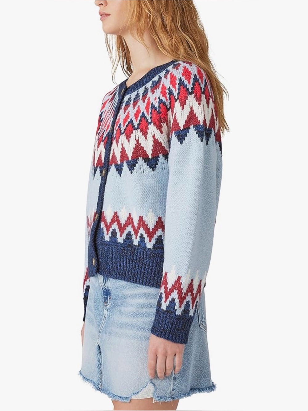 Lucky Brand Fair Isle Knit Button Front Cardigan Sweater Large - Picture 3 of 16